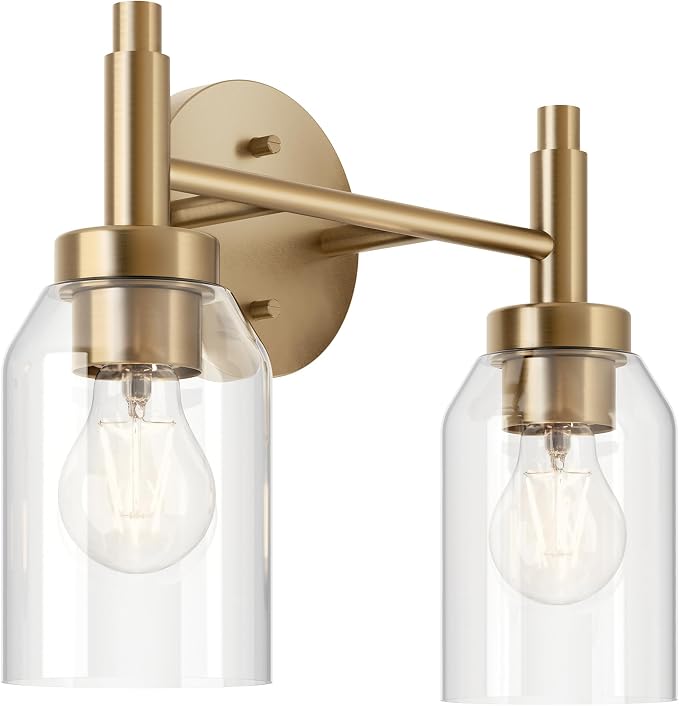 Kichler Madden 2-Light Bathroom Vanity Light, Champagne Bronze | Modern vanity light with clear glass for single or double bathroom mirrors (14.25" x 10.5"), 55184CPZ