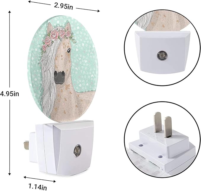 EKOBLA Watercolor Horse Night Light, Horse with Floral Wreath Night Lights Plug Into Wall with Dusk to Dawn Sensor for All Ages