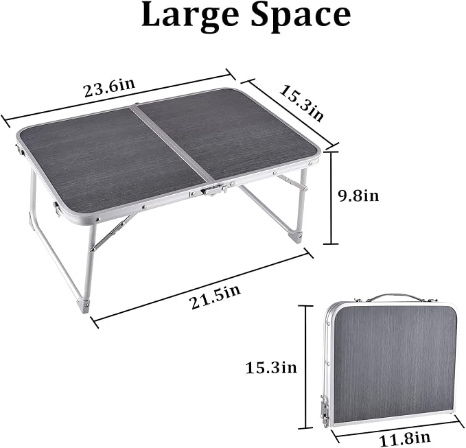 Foldable Laptop Desk, Portable Bed Table with Hidden Storage, Gray | 23.6 x 15.3 in Work Surface, Hidden Storage, Aluminum Frame, Anti-Slip Feet, Carry Handle, Safety Locks