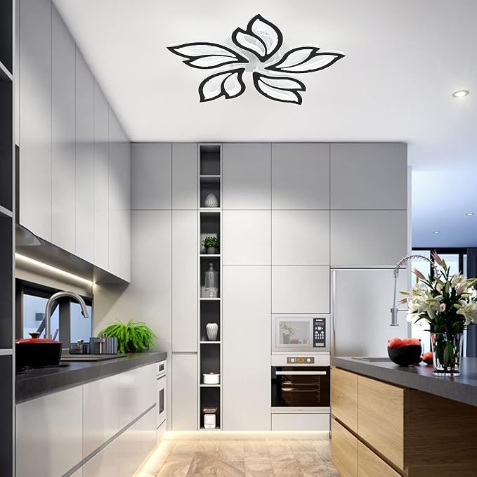 Garwarm 23.6" Modern LED Ceiling Light Fixture, Dimmable Flush Mount Lamp | Flower Black Ceiling Light with Remote Control, Adjustable Color Temperature 3000K-6500K for Low Ceiling Bedroom Kitchen