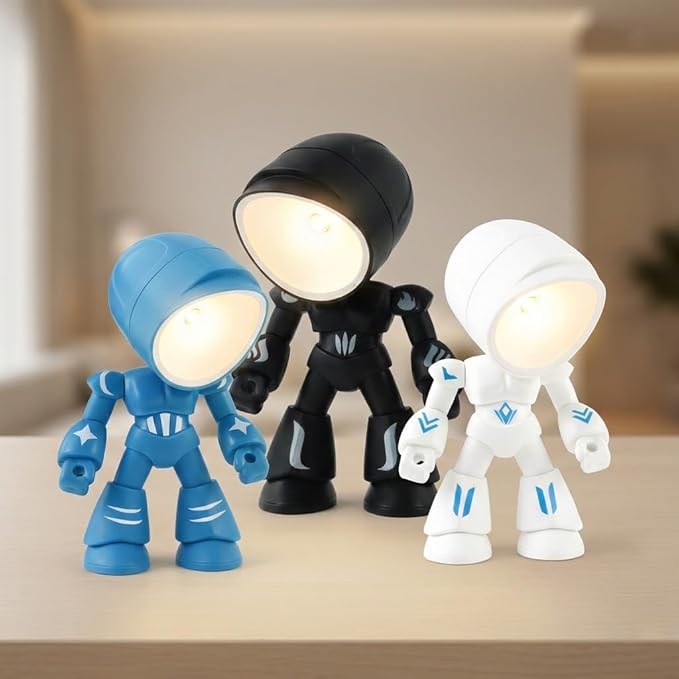 Mini Night Light – Lonely Robot Design, Adjustable Cute Cartoon Robot Companion Table Light,Magnetic Base，Bedside Reading Book Lamp for Bedroom,Office,Thanksgiving Gifts 3PCS (Color A)