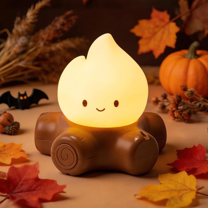 Campfire Night Light with Flickering Mode Dimmable Halloween Campfire Nightlight for Nursery Breastfeeding Cute Silicone Flame Light Rechargeable Touch Bedside Lamp for Halloween Bedroom Dorm Decor