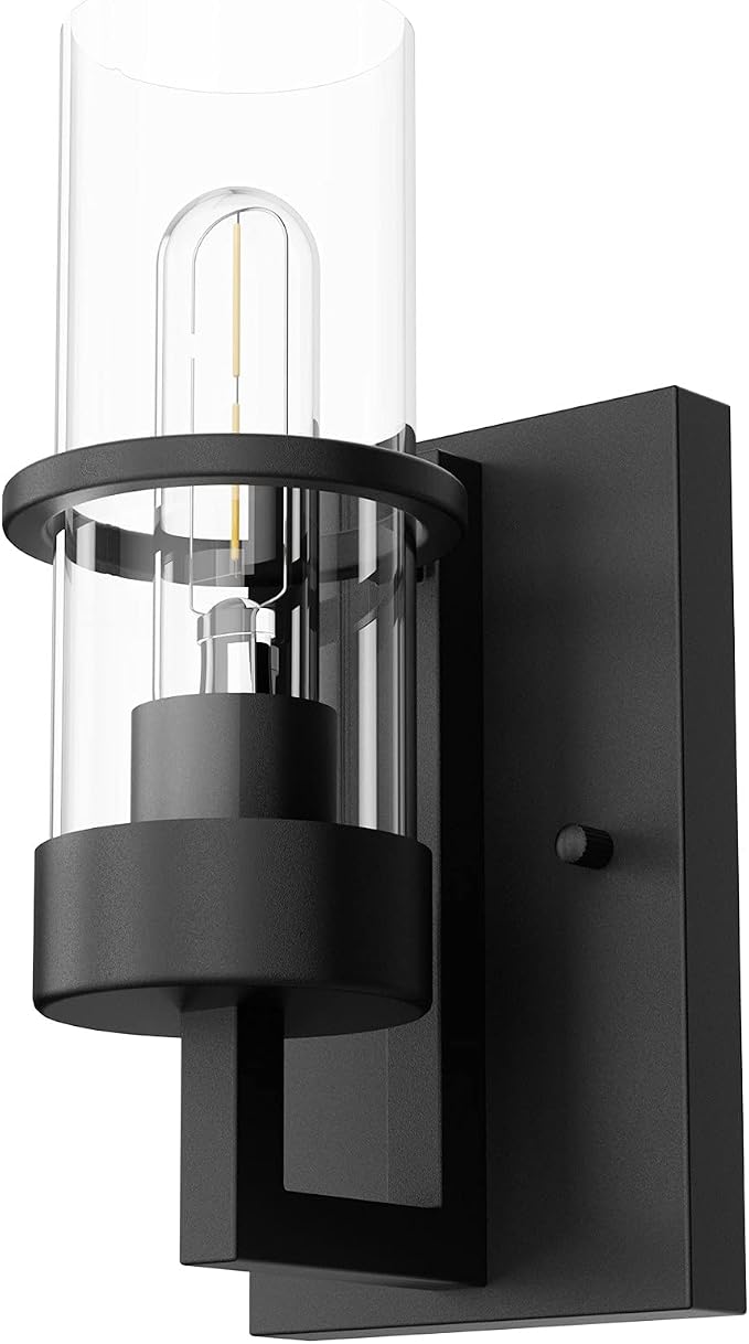 Tipace Black Wall Light Fixtures,Industrial Wall Sconces Clear Glass Wall Mount Sconce,Wall Lamp for Living Room Bedroom Hallway(Bulb not Include)
