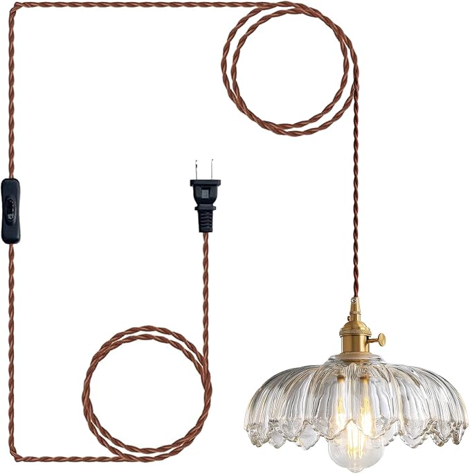 XZHGCEE Plug in Pendant Light Hanging Lamp: Kitchen Pendant Lighting Clear Glass Pendant Light, Pendant Lights for Kitchen Island, Bedroom, Dining Room, Living Room, E26 No Bulb