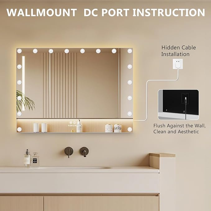 FENCHILIN Vanity Mirror with Lights 32''x23'' Backlit + Front Lit Hollywood Lighted Vanity Makeup Mirror Smart Touch Control Light with Memory Function