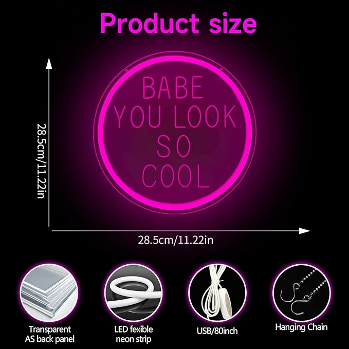 Babe You Look So Cool Neon Sign for Wall Decor Dimmable Led Sign Neon Light Up Sign for Bedroom Home Gym Salon Bar Party Aesthetic Wall Art Decorations Gifts Wedding