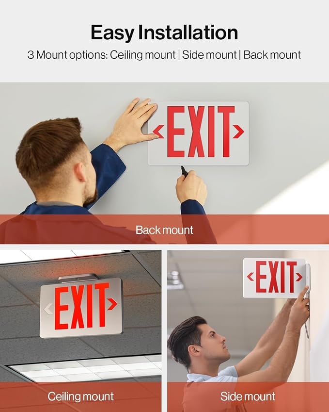 Sunco 48 Pack LED Exit Sign With Emergency Light, Commercial Grade Double Sided Fire Lights, Backup Battery, Illuminated, 120-277V, Dual Mounting, UL 94V-0 Fire Resistant