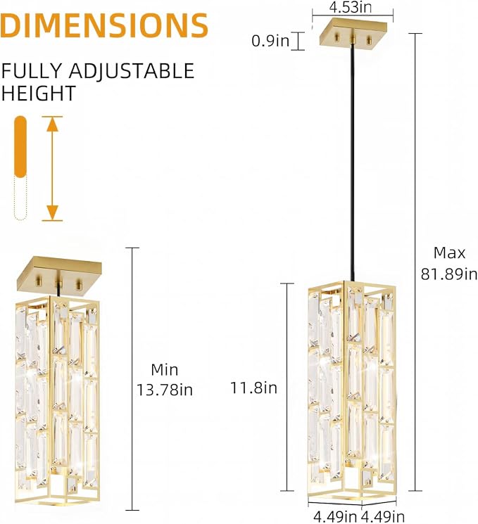 Gold Pendant Lights, Modern Pendant Light Kitchen Island, 2 Pack Mini Crystal Chandeliers for Dining Room Bedroom Foyer Hallway