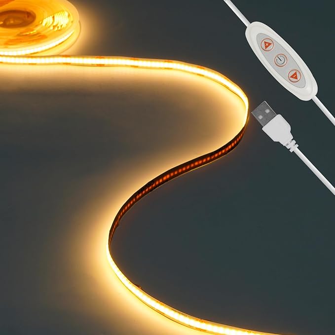 5V 6.56ft USB LED Light Strip, COB LED Strip Lights, High Brightness Tape Lights, Warm White 3000K LED Strip Lights for TV,Cabinet,Kitchen, Living Room and Shelving