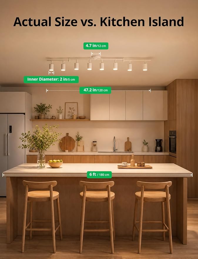Bojim LED Track Lighting Fixtures Ceiling Mount for Kitchen, 8 Head Modern White Ceiling Light with Acrylic Ring, Rotatable Spot Lights for Dining Living Bedroom,GU10 Base (Bulbs Not Included)