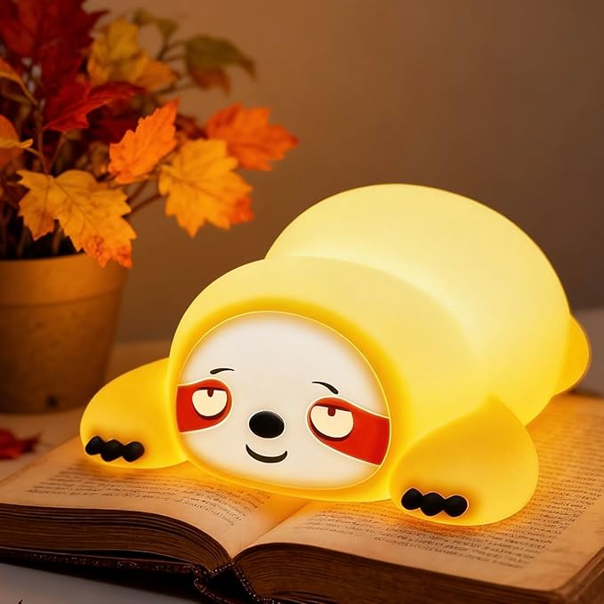 Cute Sloth Gifts Night Light, Funny Sloth Lamp, Rechargeable Squishy Dimmable Weird Nightlight, LED Novelty Animal Cute Stuff, Room Dorm Décor, Silicone Touch Light Up Sloth for Baby Kids
