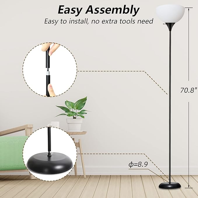 Standing Lamp, Led Floor Lamps for Living Room, Drop-Resistant White Lampshade, Rotary Switch, Industrial Metal Tall Lamp for Living Room Bedroom Study Office Kid’s Room