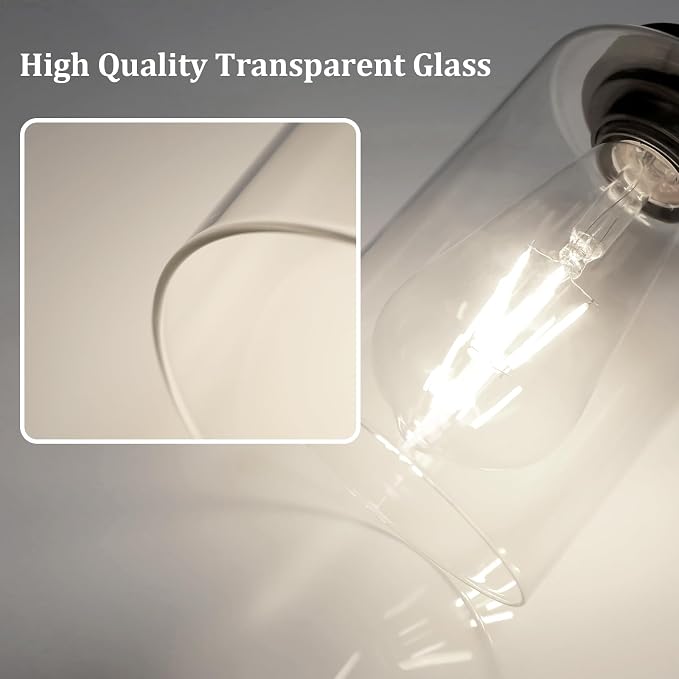 Modern Bathroom Light Fixtures, 3 Light Vanity Lights with E26 Bulbs, Black Wall Lamp with Clear Glass for Mirror Living Room Hallway Cabinet Porch