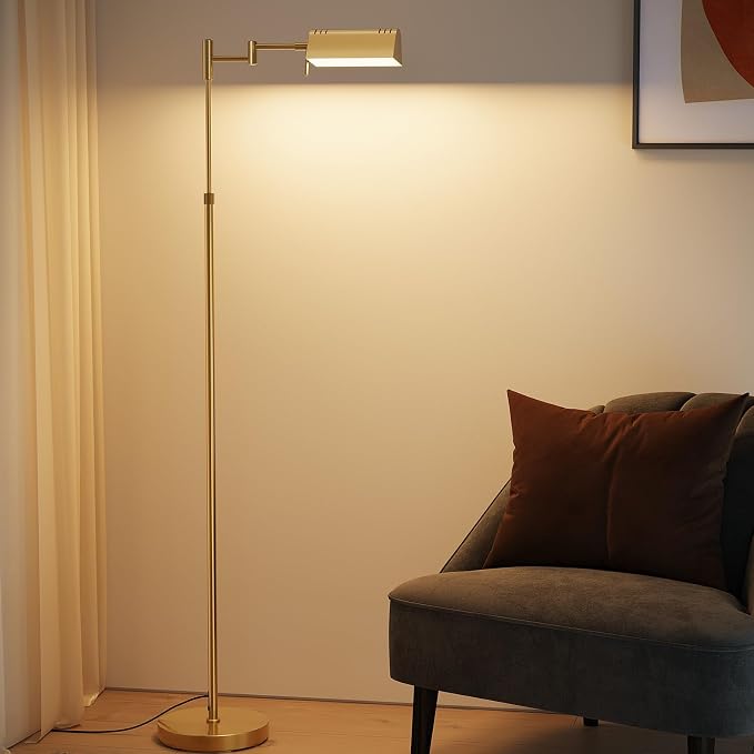 SUNMORY Dimmable LED Pharmacy Floor Lamps, 16W/1500LM Bright Reading Lamp | Remote Touch Control, 350°Swing Arm, Adjustable Height, Task Craft Tall Standing Light for Living Room Bedroom Office, Gold