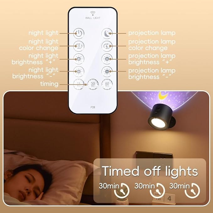 LED Wall Mount Light with Projection Rechargeable Wall Light, 3 Color Temperatures, Remote Control and Touch, 360° Rotating Dimmable Cordless Wall Light for Study Bedroom Reading Bedside (black)