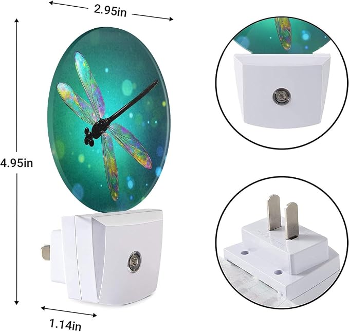 EKOBLA Dragonfly Night Light, Fantasy Green Dragonfly Night Lights Plug Into Wall with Dusk to Dawn Light Sensors for Bedroom, Bathroom, Hallway, Kitchen