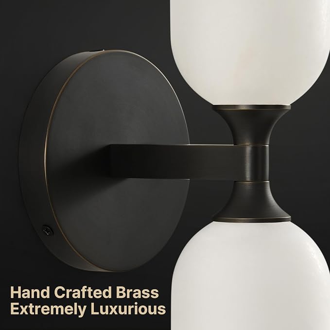 14" Alabaster Wall Sconce, Antique Oil Rubbed Bronze Black Brass | Natural Spanish Alabaster, Unique Marble Pattern, Solid Aged Brass, Elegant Statement Design, Horizontal or Vertical Mounting