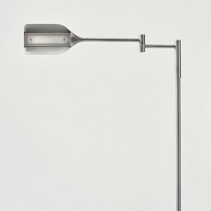 Brightech Leaf Pharmacy LED Reading Lamp, Dimmable Floor Lamp with Easy Adjustable Rotation Over Chair or Desk for Living Room, Work Light for Office, Modern Minimalist Home Decor - Platinum Silver