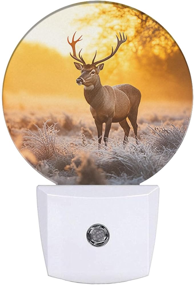 EKOBLA Reindeer Night Light Dusk Nature Scenery Elk Animal Deer Night Lights Plug into Wall Dusk to Dawn Auto on Off Home Decorative Nightlight LED Gifts for Women