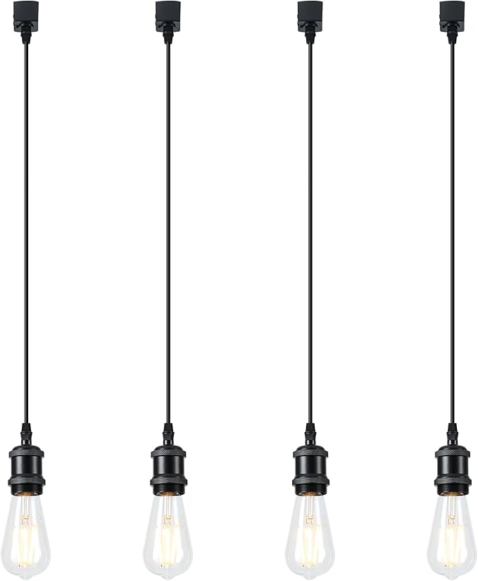 Vintage H Type Track Lighting Head to E26 Heads Direction Adjustable LED Track Lights Fixture Dimmable for Kitchen, Retro Vintage Style, Pack of 4 Black，Bulbs Not Included