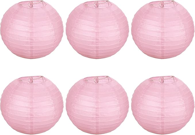 PATIKIL 8 Inch Paper Lanterns, 6 Pack Round Folding Hanging Lamp Shade for Wedding Home Party Festival Celebration, Pink