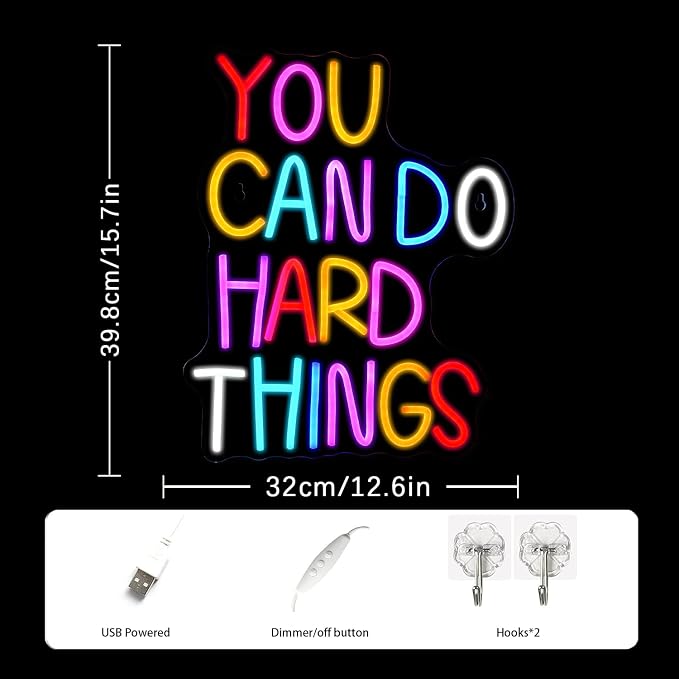You Can Do Hard Things Neon Sign Dimmable LED Neon Signs for Wall Decor Neon Light Kids Wall Art Positive Classroom Decor USB Neon Light for Bedroom Birthday Party Classroom Backdrop Aesthetic Decoration