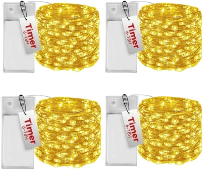 Honche 4 Pack Fairy Lights Battery Operated with Timer 6.56 FT/Pack 20LED Twinkle Lights Copper Wire String Lights for DIY Crafts Wedding Table Centerpieces Party Jars Christmas Decor Warm White