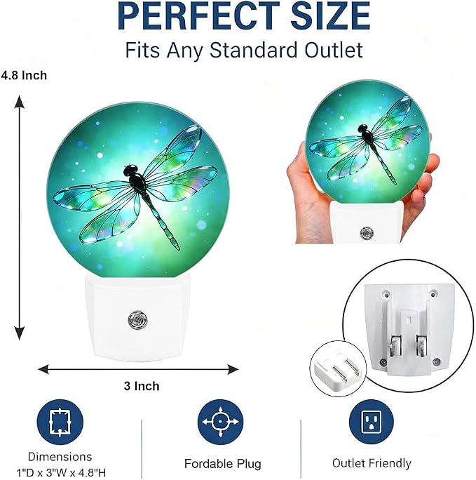 LED Night Light Fantasy Green Dragonfly Night Lights Plug into Wall | Plug-in Night Light with Dusk to Dawn Sensor, Energy Saving Nightlight for Hallway Kitchen Living Room