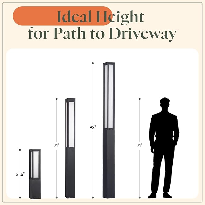 71" Tall Pathway Lights, Landscape Bollard Lights Outdoor, Modern Path Light Waterproof, Aluminum Driveway Light High Voltage Wired, 15W LED Lighting Walkway Lamp for Lawn Patio Yard Garden