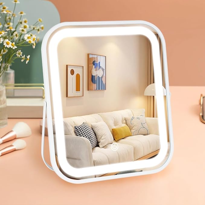 Lighted Vanity Mirror, Makeup Mirror with Lights, Dimmable Touch Screen, Portable Travel Mirror, Cosmetic Mirror with Lights for Makeup Desk ＆ Dressing Room