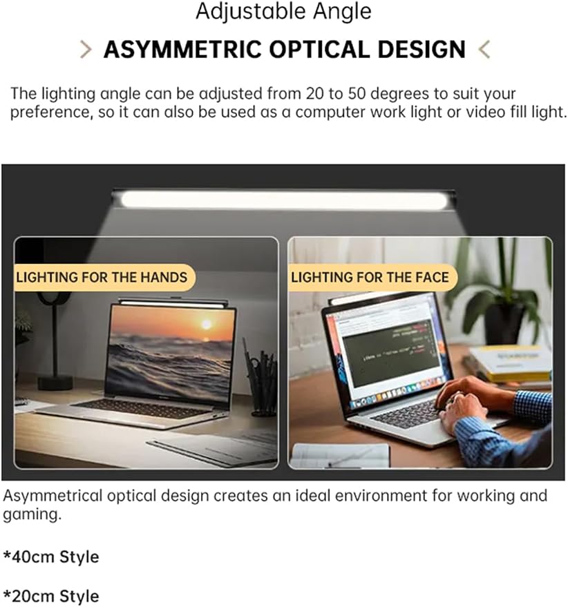 Computer Monitor Light Bar, Desk Lamp with No Glare & Even-Desk LED, 20°-50° Tilt, 4 Color Temperatures for Laptop, Computer Monitor, Task, Outdoor