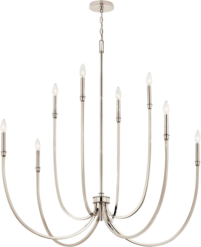 Kichler Malene 8-Light Foyer Chandelier, Updated Traditional Light in Polished Nickel, Sloped Ceiling Compatible, for Foyer, Dining Room or Living Room (43.5" x 42.25"), 52699PN