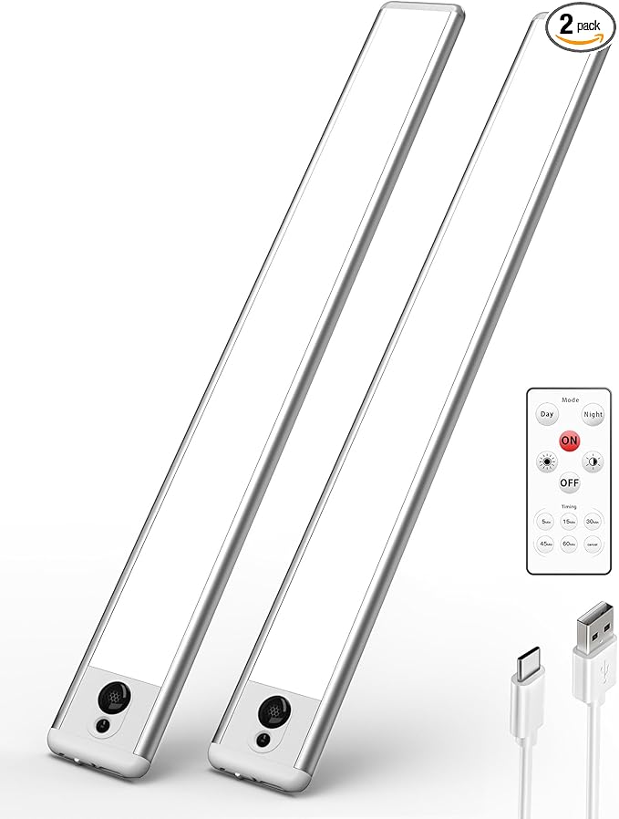 EZVALO Under Cabinet Lights,14.5'' Motion Sensor Light Indoor Dimmable, Super Bright 4000mAh Rechargeable Closet Lights 5700K with Remote Control, Wireless Under Counter Light for Kitchen,Cabinet
