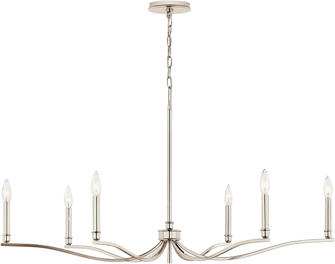 Kichler Malene 6-Light Chandelier, Updated Traditional Light in Polished Nickel, Sloped Ceiling Compatible, for Foyer, Dining Room or Living Room (22.25" x 42"), 52696PN