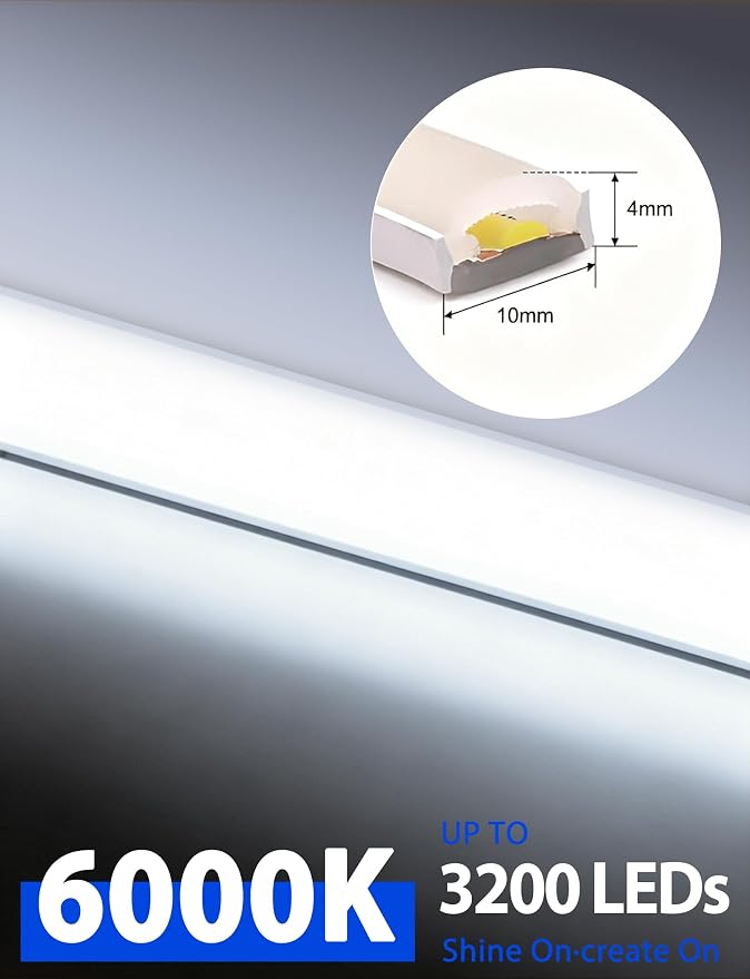 Lamomo COB LED Strip Lights 32.8Ft, White Dimmable Self-Adhesive Led Rope Light with Remote, Flexible Cuttable Waterproof 6000K Silicone Neon Tape Light for Bedroom, Indoor, Cabinet, 10mm Width