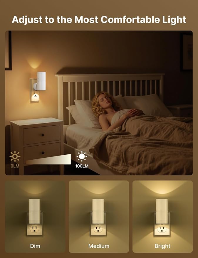 Night Light Plug into Wall, 2 Pack Dimmable LED Nightlight with Dusk to Dawn Sensor, Soft White Glow, for Hallway, Bathroom, Bedroom, White