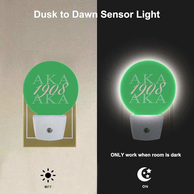 EKOBLA AKA 1908 Night Light, Also Known As Abbreviation Hip Hop Style Pink Green White Night Lights Plug Into Wall with Dusk to Dawn Auto Sensor for Bathroom, Hallway, Kitchen