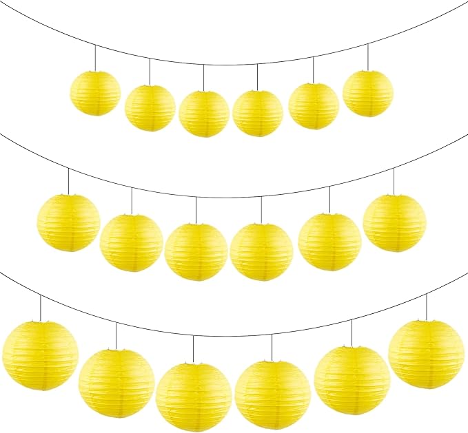Chinese Paper Lanterns for Birthday Party Decorations – Hanging Rainbow Lanterns for Ceiling Decor, Classroom, Wedding, and Home Party – Pack of 18,Lemon Yellow(8/10/12-Inch)