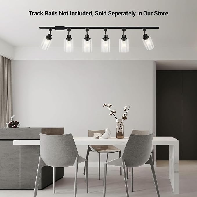 J Type E26 Track Lighting Heads, Clear Glass Shade, 4 Pack, Black | Track Light Fixtures for Kitchen and Accent Lighting | No Bulbs Included | Compatible with J Track Rails