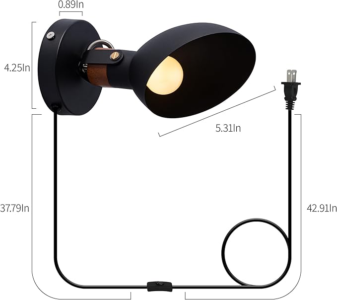 Aisilan Plug Wall Sconce Black Bedroom Wall Sconces Modern Adjustable Wall Lamp with E12 Bulb Wooden Indoor Wall Lighting for Bedside Living Room Hallway Reading 5W 3000K