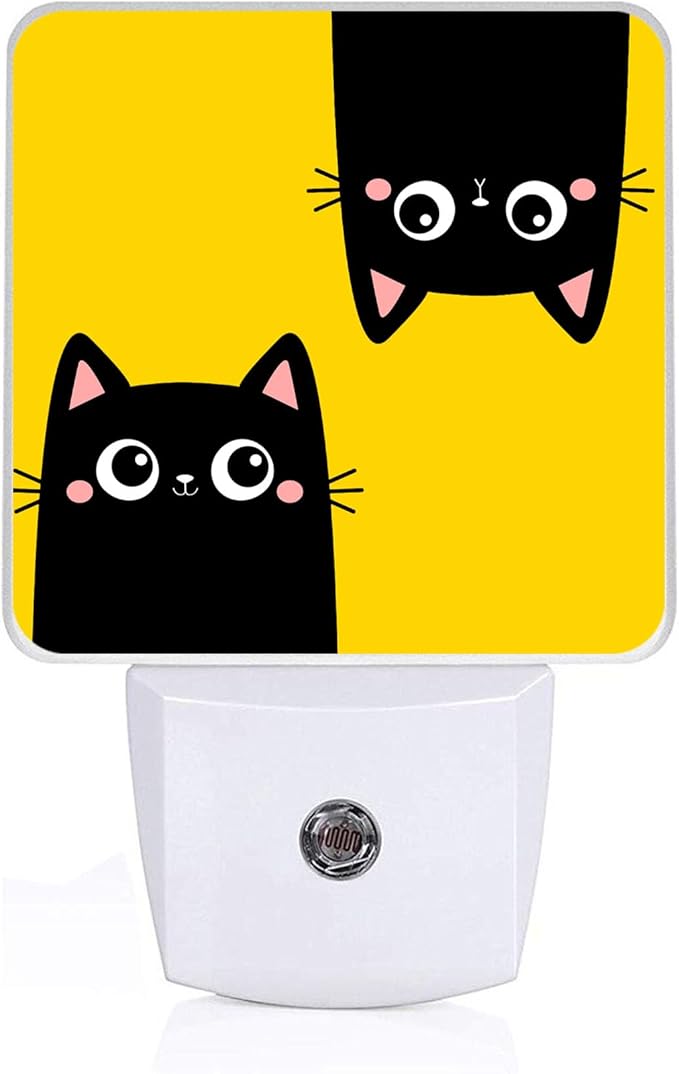 Cute Black Cat Night Light, Plug-into Wall Yellow Nightlight Lamp with Dusk to Dawn Sensor, Led Lamp 0.5W Energy Efficient for Boys Girls Adults Home Decor
