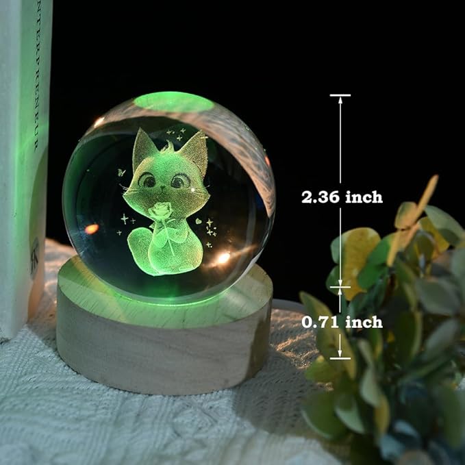 3D Cat Crystal Ball Cat Lovers Gift Cat Themed Present Novelty Cat Holding Rose Gift for Girlfriend Cat Decorative Ball 60mm with Colorful Light Base