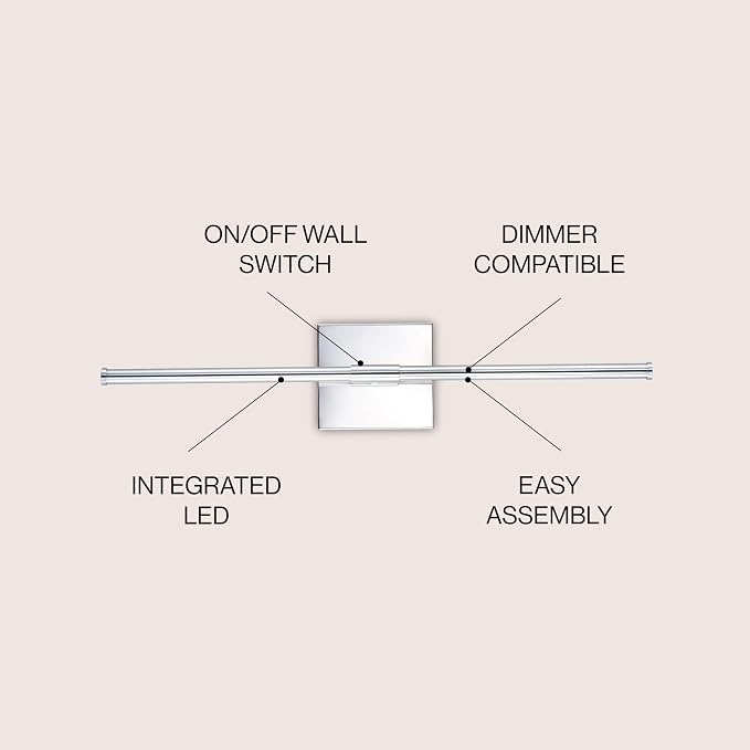 JONATHAN Y Makena 28" 1-Light LED Wall Sconce, Chrome | Dimmable, Modern, Integrated 12W, Hardwired, Sleek Metal, Ambient, Bathroom Mirror, Bedroom, Hallway, Vanity Mount
