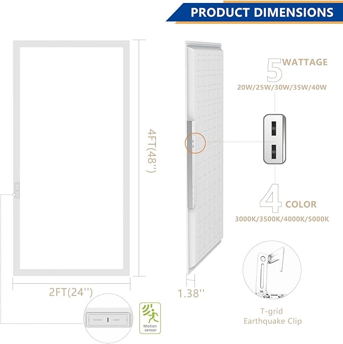 2x4 Backlit LED Panel Light,5 Wattage 25W/30W/35W/40W/50W-Up to 7500Lumens,4 CCT Tunable 3000K/3500K/4000K/5000K,ETL&DLC Certified for Office Commercial Drop Ceiling 4 Pack