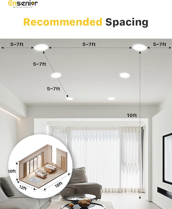 Ensenior 6 Pack 6 Inch Ultra-Thin LED Recessed Light with Junction Box, 2700K-6000K Selectable, 12W 110W Eqv, Dimmable, 1050LM High Brightness - ETL Certified