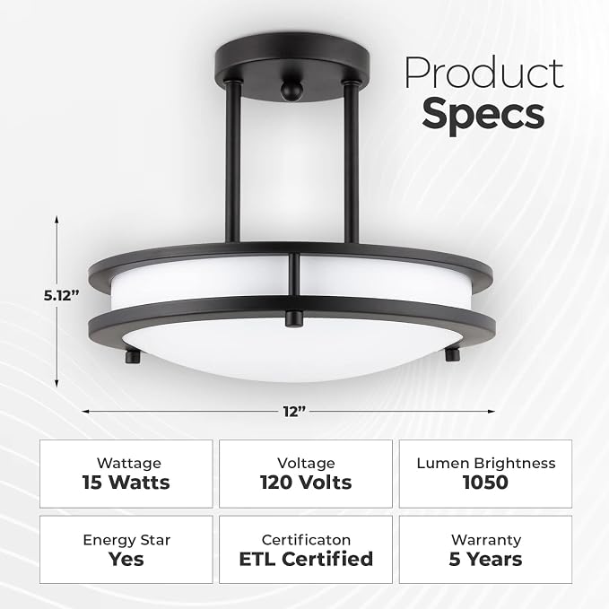 Diodesy- Semi Flush Mount Double Ring Ceiling Light 12-Inch Modern Close to Ceiling LED Light Fixture Oil Rubbed Bronze for Hallway Bedroom Living Room Kitchen Dimmable 30K/40K/50K 3CCT 15W 1050 Lumen
