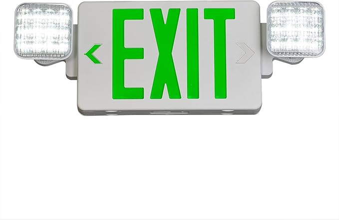TANLUX Green Exit Sign with Emergency Lights, LED Emergency Exit Light with Battery Backup, UL Listed, AC 120/277V, Commercial Emergency Lights Combo for Business - 6 Pack
