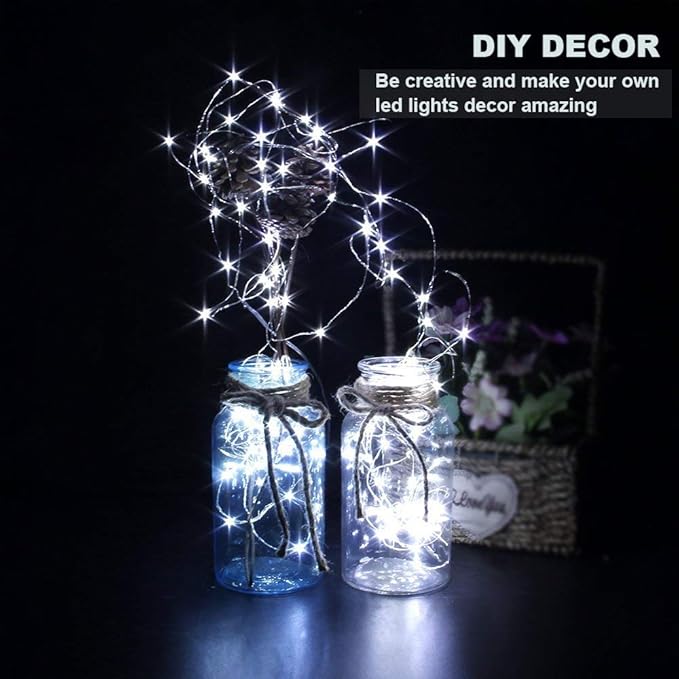 CYLAPEX Pack of 24 Cool White Fairy Lights String Battery Operated Fairy Lights, 7ft 20 LEDs Firefly Lights Silver Coated Copper Wire Lights for DIY Decor Christmas Decoration Costume