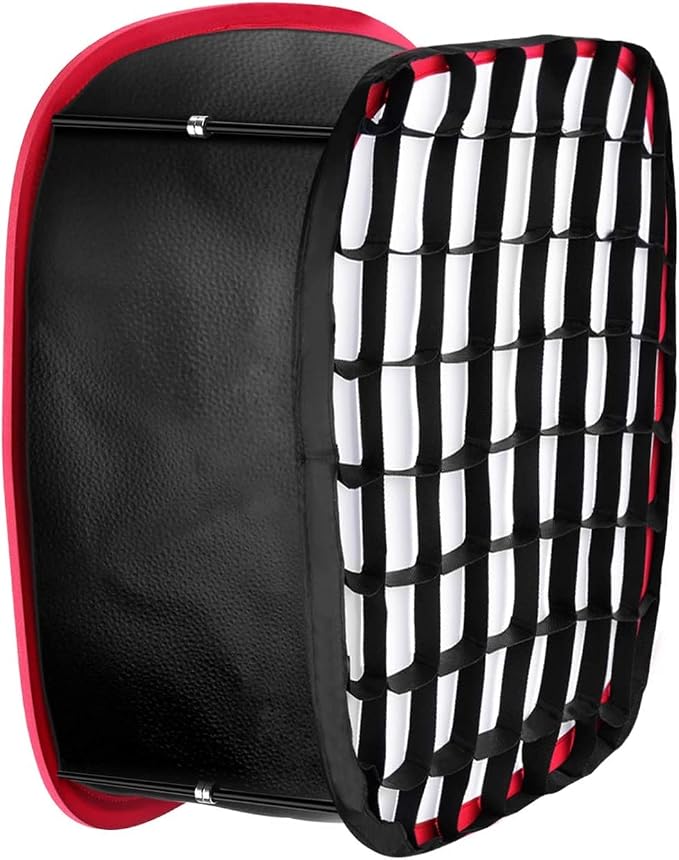 NEEWER Foldable Softbox Light Box with Strap Clip, Grill and Carry Bag | Compatible with NEEWER 480/660/530 LED Light Panels, Opening 9.3 x 8.3 in, Black + Red