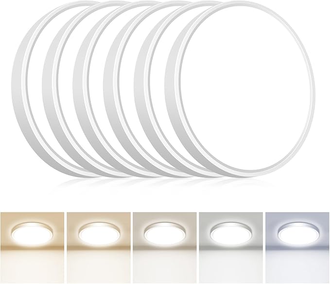 hepside 6PACK Flush Mount LED Ceiling Light Fixture 5CCT 9Inch 18W & 200W Equivalent Closet Light Fixture,Small Round Slim Surface Ceiling Lamp for Hallway,Bathroom,Bedroom,Kitchen,Interior